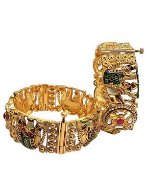 Set of 2 kundan elephant  gold plated bridal screw kada bangles 4