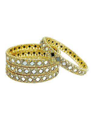 Gold plated set of 4 square mirror bangle set 5