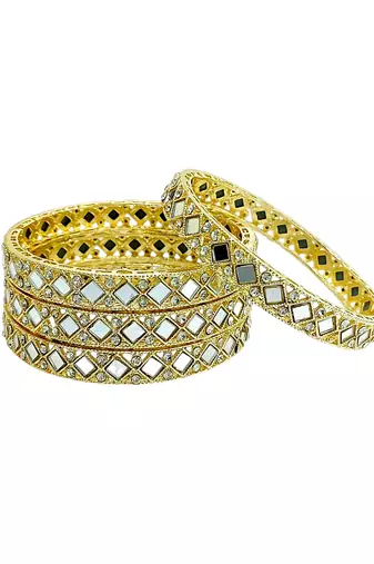 Gold plated set of 4 square mirror bangle set