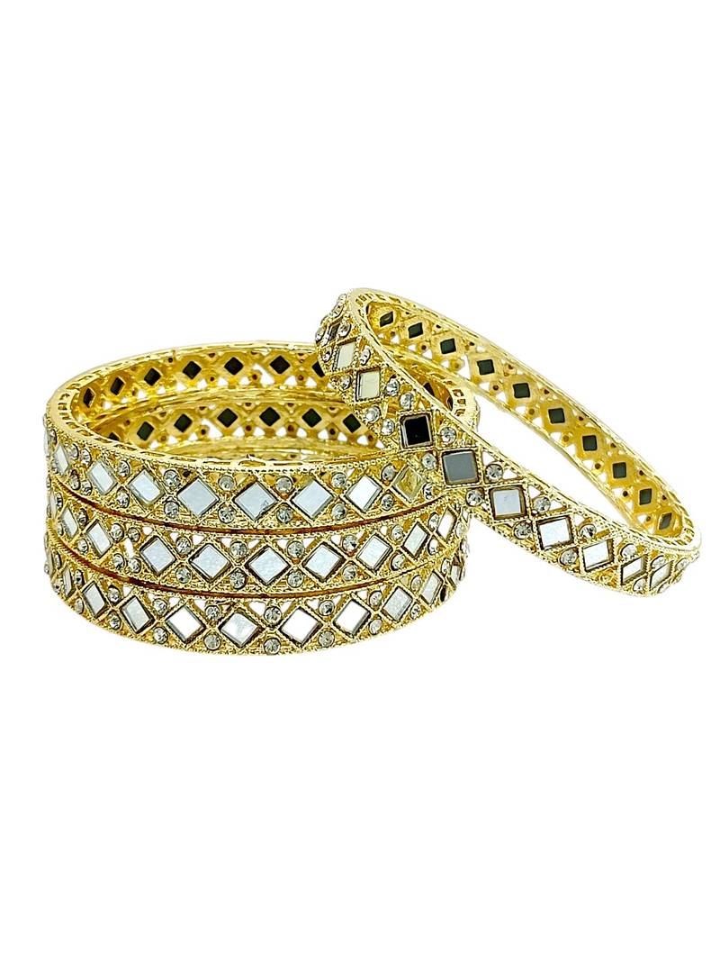 Gold plated set of 4 square mirror bangle set