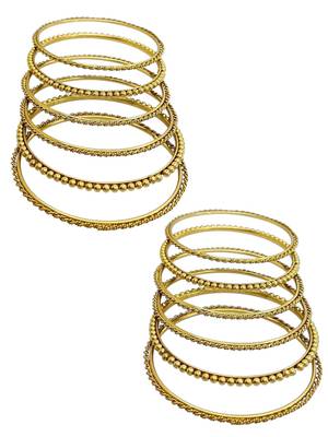 Antique gold plated set of 12 beaded textured bangles 5