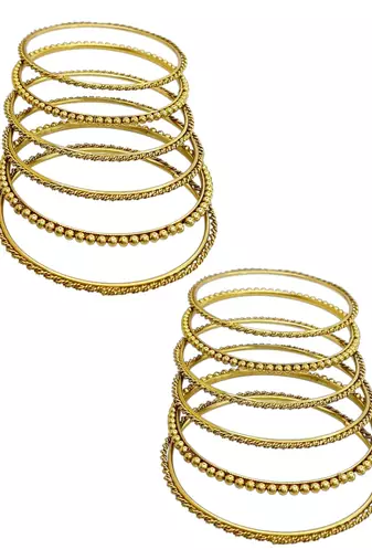Antique gold plated set of 12 beaded textured bangles