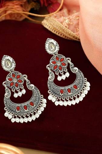 Silver oxidised chandbali earrings