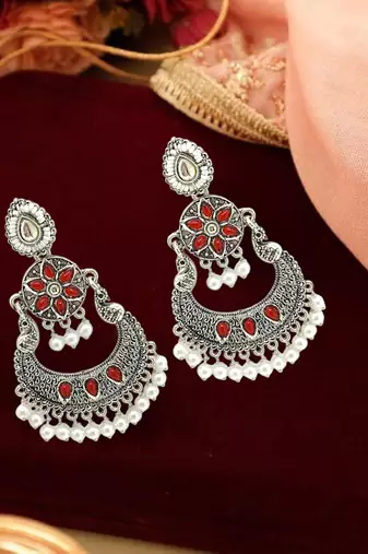 Silver oxidised chandbali earrings
