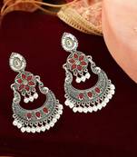Silver oxidised chandbali earrings