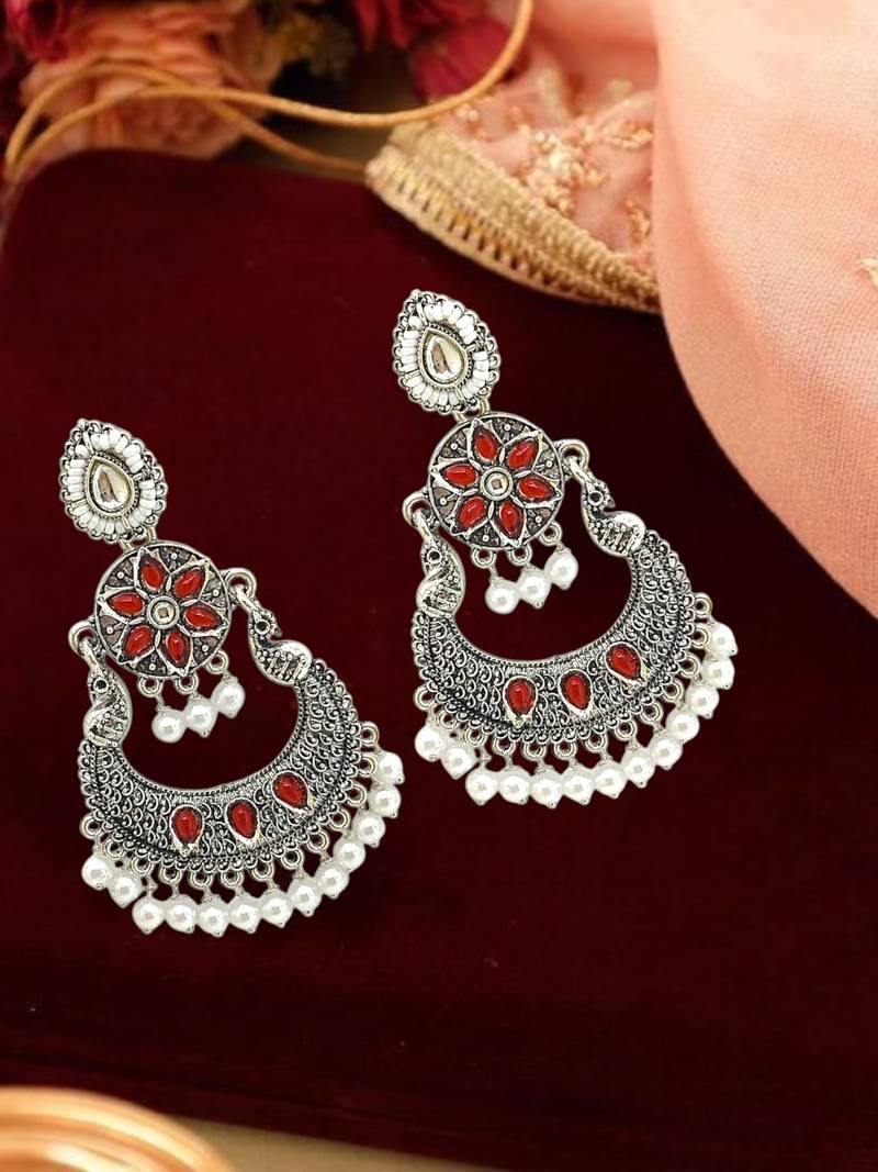 Silver oxidised chandbali earrings