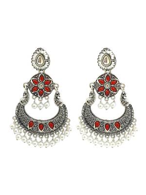 Silver oxidised chandbali earrings 2
