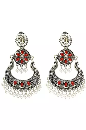 Silver oxidised chandbali earrings