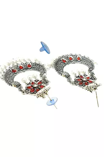Silver oxidised chandbali earrings