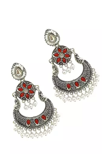 Silver oxidised chandbali earrings