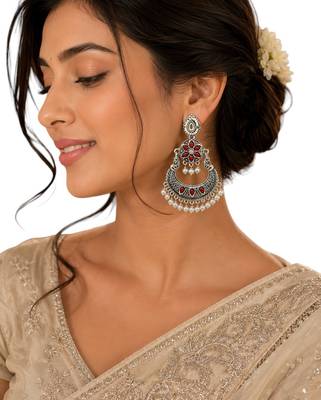 Silver oxidised chandbali earrings 5