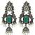 Silver oxidised peacock motif green jhumka earrings