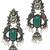 Silver oxidised peacock motif green jhumka earrings