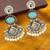 Silver oxidised kundan turquoise blue long earrings
