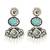 Silver oxidised kundan turquoise blue long earrings