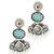 Silver oxidised kundan turquoise blue long earrings