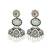 Silver oxidised kundan mint green long earrings