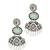 Silver oxidised kundan mint green long earrings