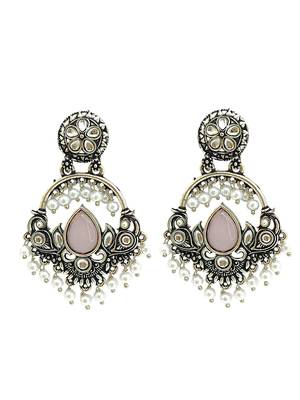 Silver oxidised kundan pastal pink chandbali earrings 2