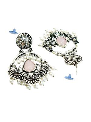 Silver oxidised kundan pastal pink chandbali earrings 3