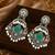 Silver oxidised kundan green chandbali earrings
