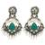 Silver oxidised kundan green chandbali earrings