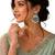 Silver oxidised kundan green chandbali earrings