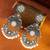 Silver oxidised peacock motif pink chandbali earrings