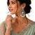 Silver oxidised peacock motif pink chandbali earrings
