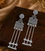 Silver oxidized peacock kashmiri long earrings