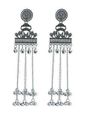 Silver oxidized peacock kashmiri long earrings 2