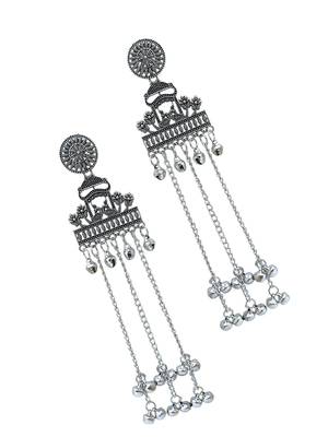Silver oxidized peacock kashmiri long earrings 4