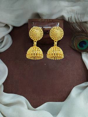 Gold plated dome shape jhumka earrings 1