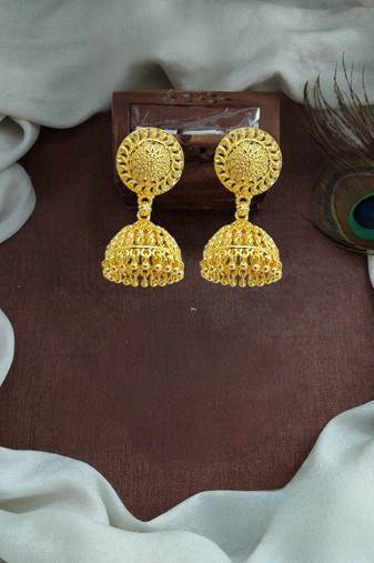 Gold plated dome shape jhumka earrings