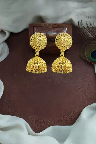 Gold plated dome shape jhumka earrings