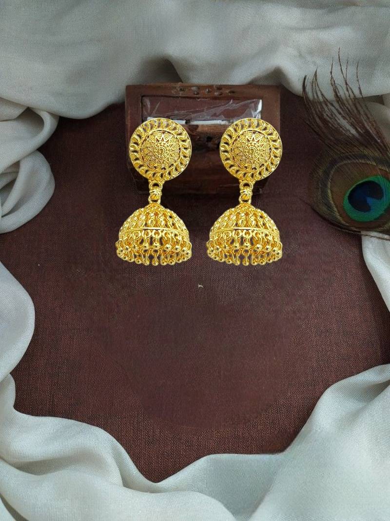 Gold plated dome shape jhumka earrings