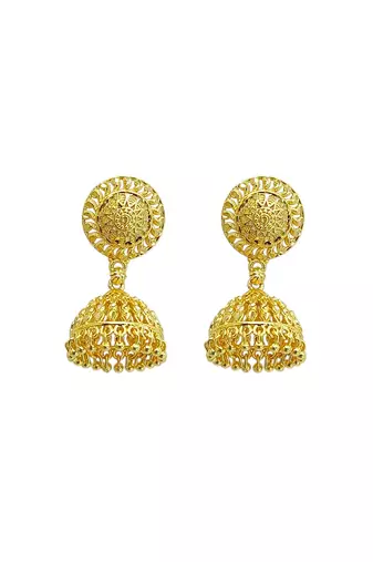 Gold plated dome shape jhumka earrings