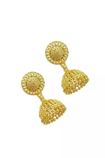 Gold plated dome shape jhumka earrings