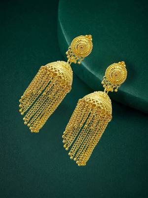 Gold plated tassel long jhumka earrings 1