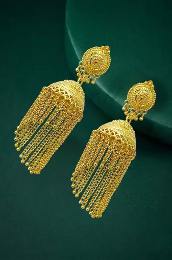 Gold plated tassel long jhumka earrings