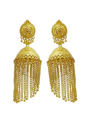 Gold plated tassel long jhumka earrings 2