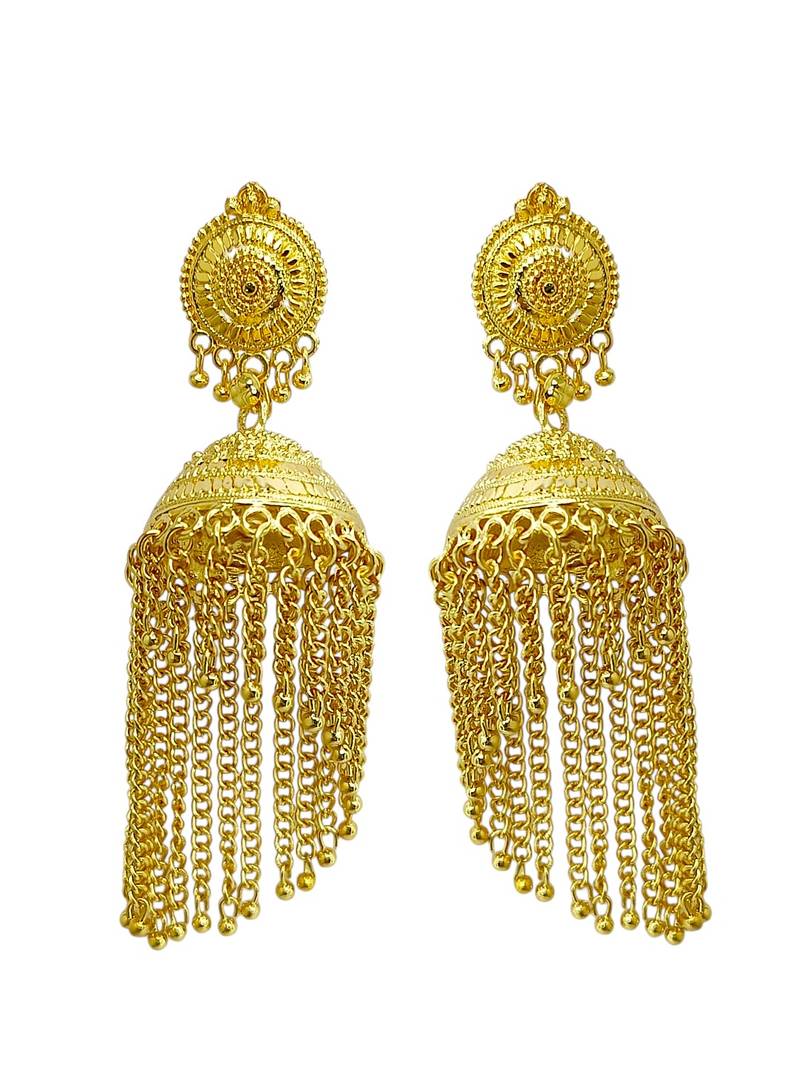 Gold plated tassel long jhumka earrings