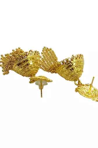 Gold plated tassel long jhumka earrings