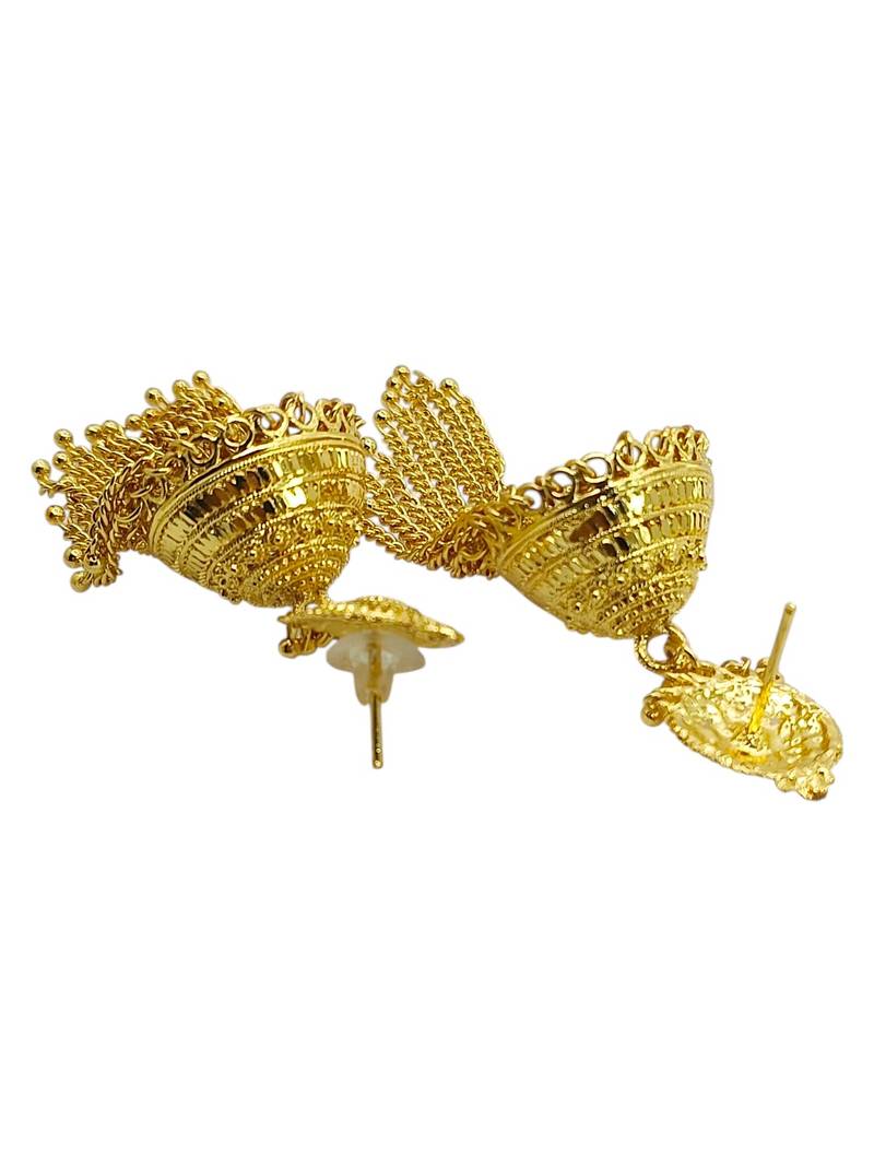 Gold plated tassel long jhumka earrings