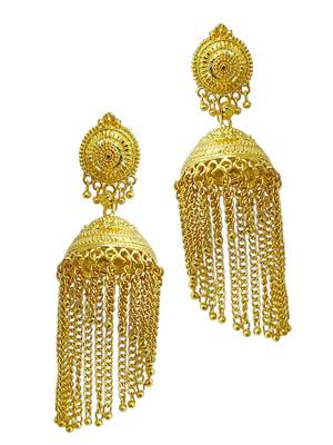 Gold plated tassel long jhumka earrings 4