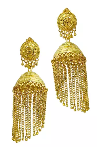 Gold plated tassel long jhumka earrings