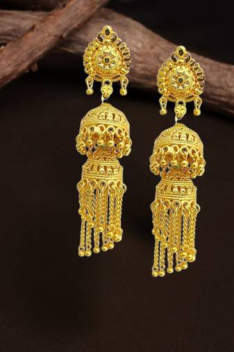 Gold plated double layered umbrella jhumka earrings