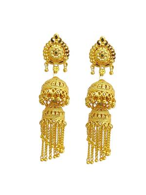 Gold plated double layered umbrella jhumka earrings 2