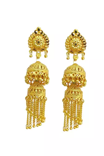 Gold plated double layered umbrella jhumka earrings