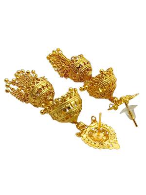 Gold plated double layered umbrella jhumka earrings 3